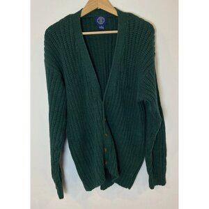 Vintage Gap Chunky Knit Cardigan Sweater Cotton Ramie Grandpa Core Green S